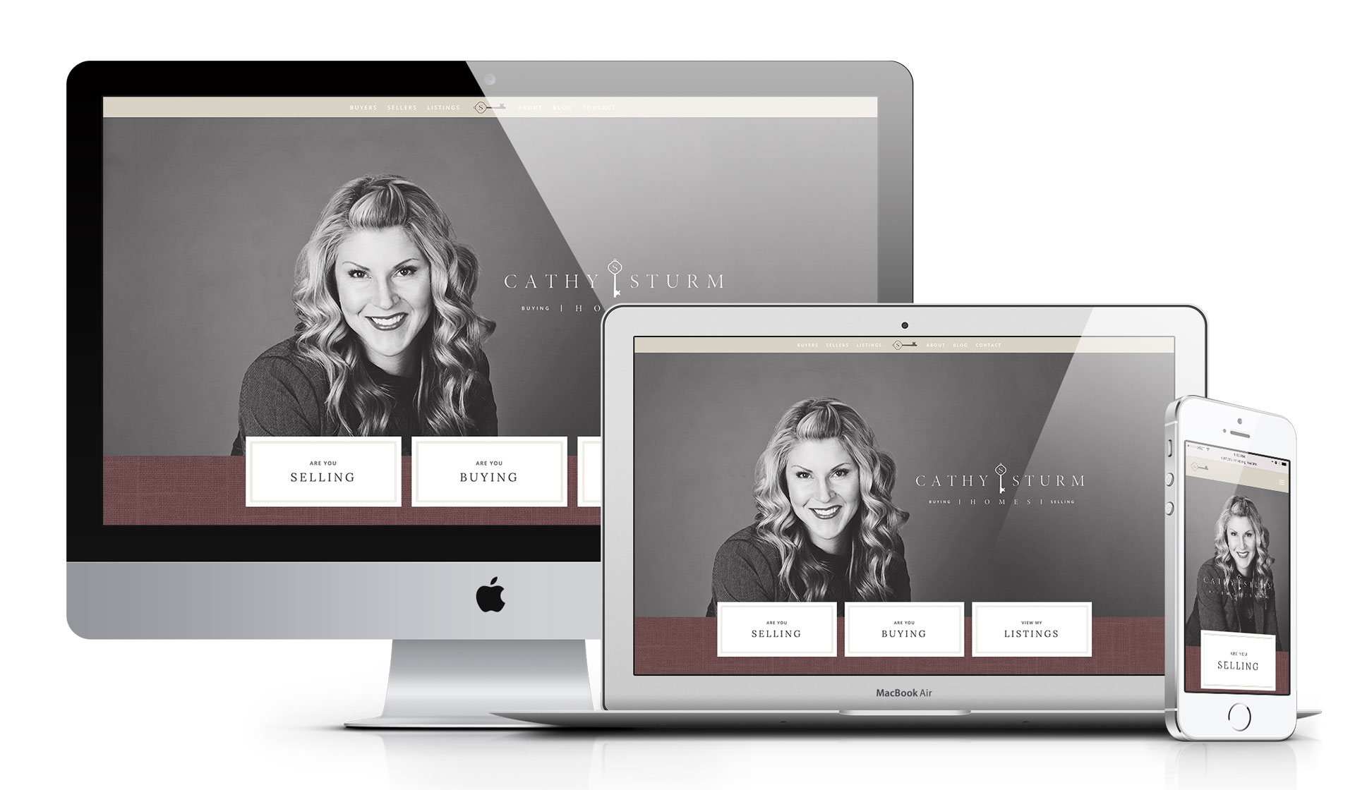 Whiskey and Red Small Business Branding and Website Design Packages - Web mobile device Mockup for Cathy Sturm Real Estate - Indianapolis, Indiana