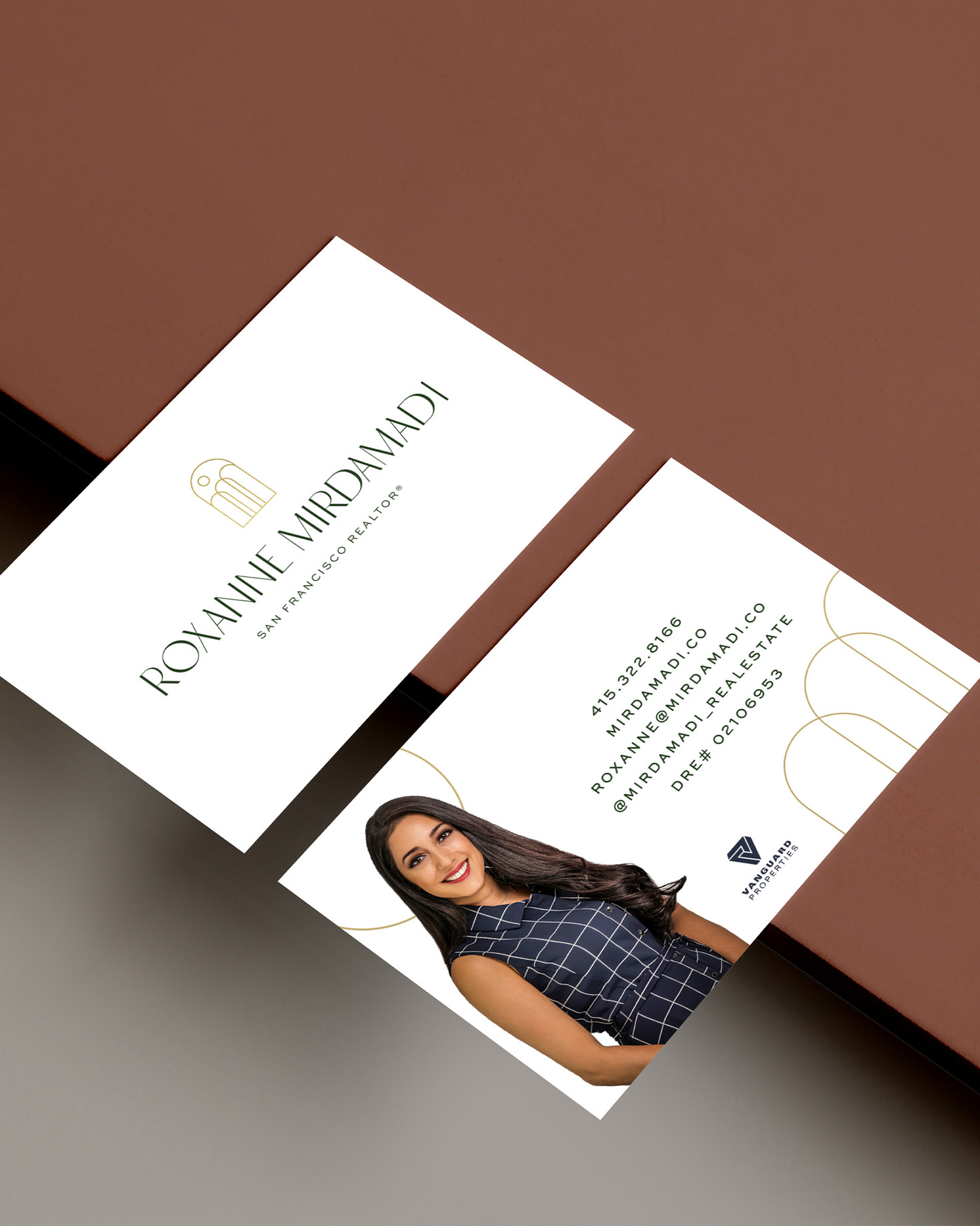 Brand business cards for Realtor - Roxanne Mirdamadi - Whiskey and Red Small Business Branding and Website Design Packages
