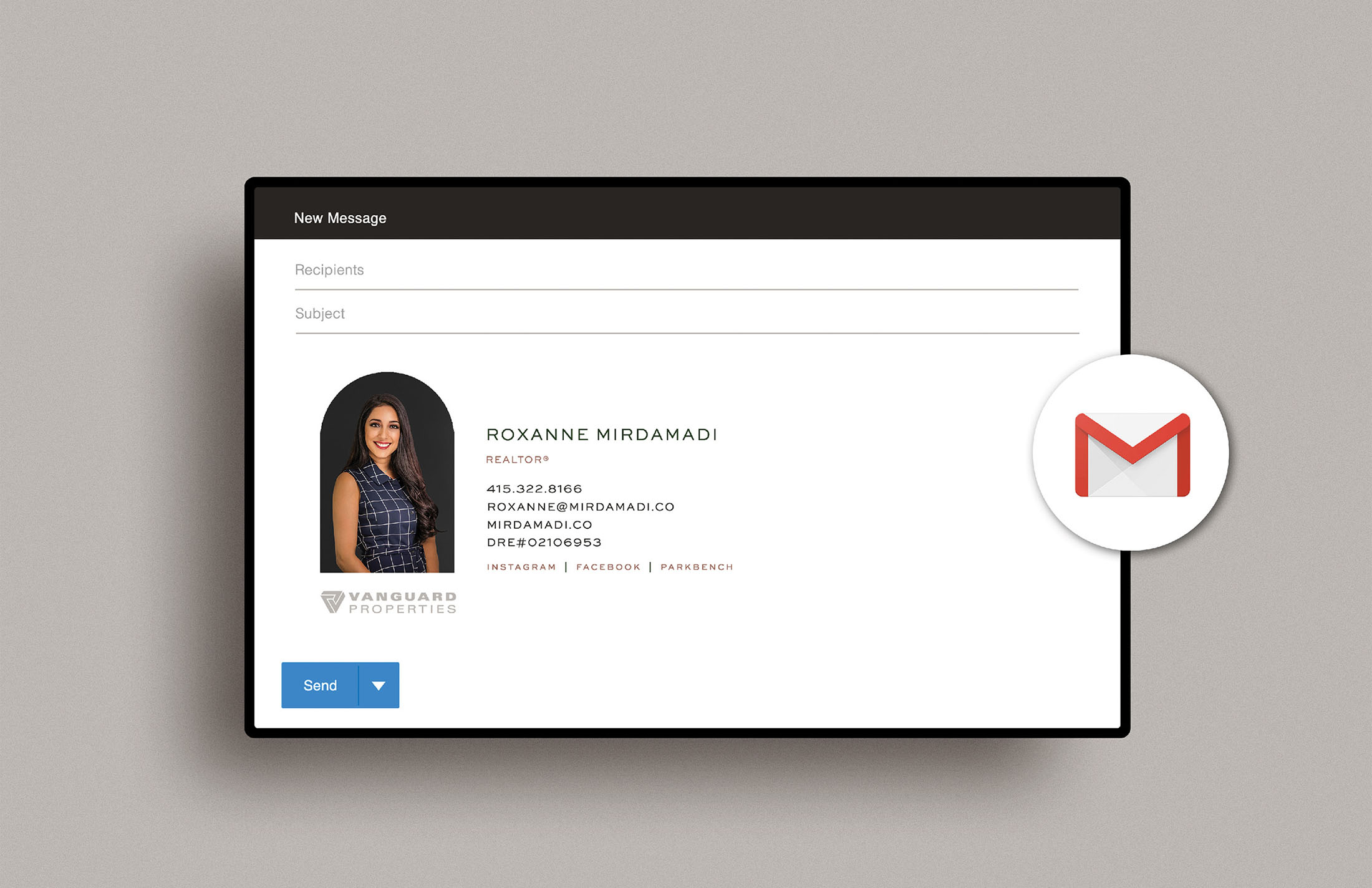 Brand email signature for Realtor - Roxanne Mirdamadi - Whiskey and Red Small Business Branding and Website Design Packages