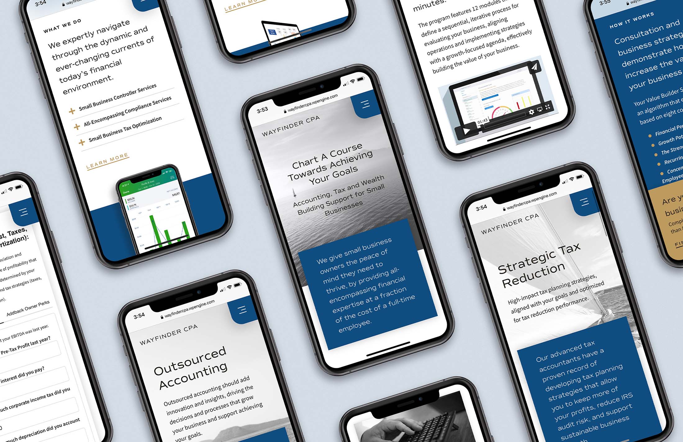 Website design iphones - Wayfinder CPA - Whiskey and Red Small Business Branding and Website Design Packages