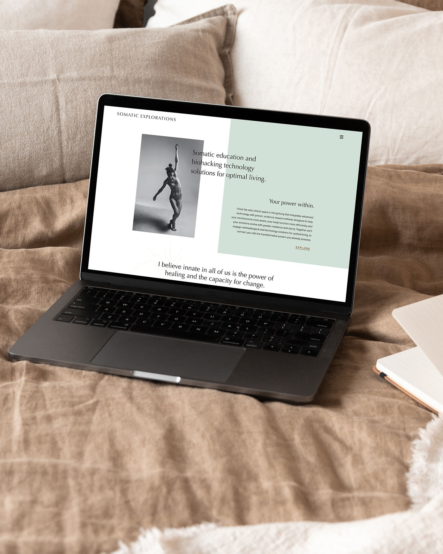 Website design laptop mockup - Somatic Explorations - Whiskey and Red Small Business Branding and Website Design Packages