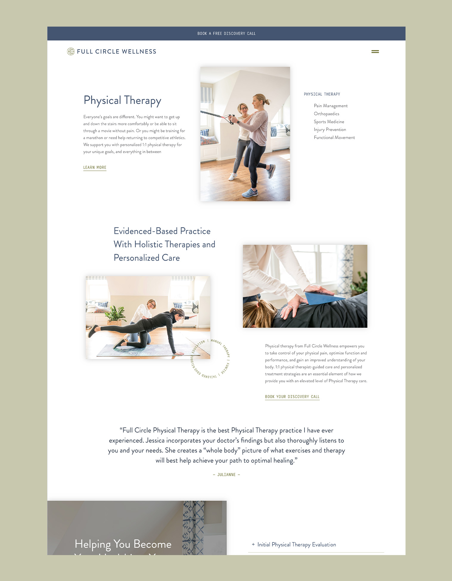 Website Design mockup for Full Circle Wellness - Whiskey and Red Small Business Branding and Website Design Packages