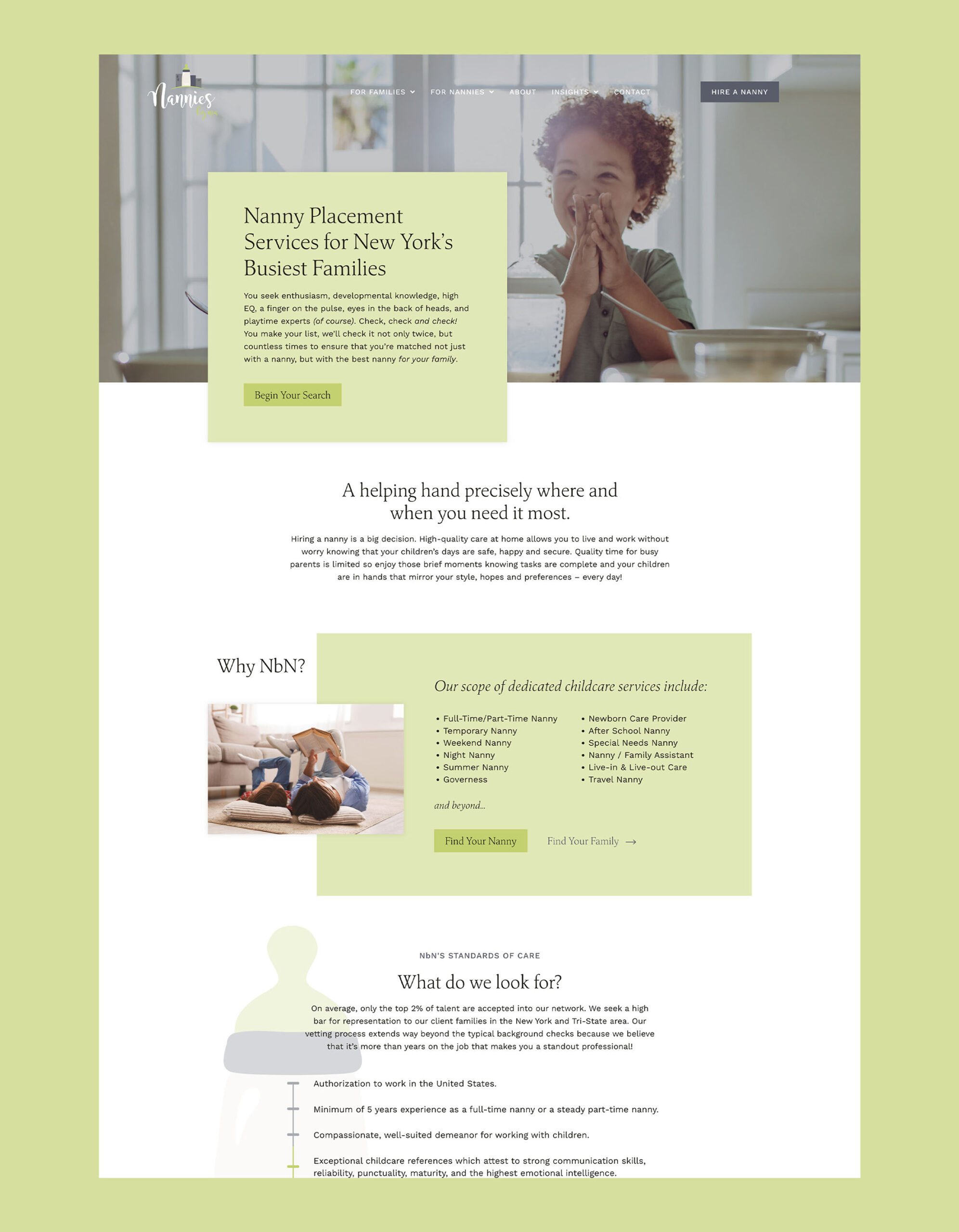 Website Design mockup for Nannies by Noa - Whiskey and Red Small Business Branding and Website Design Packages