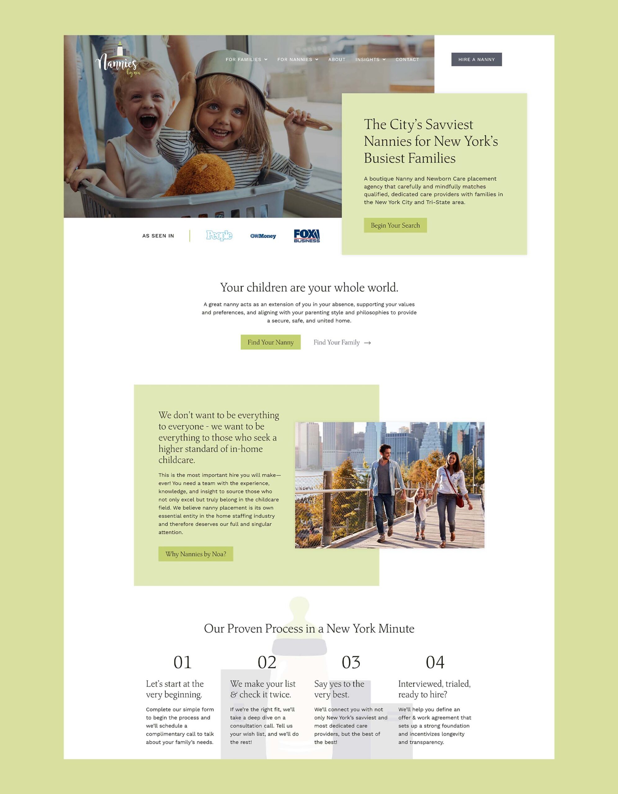 Website Design mockup for Nannies by Noa - Whiskey and Red Small Business Branding and Website Design Packages