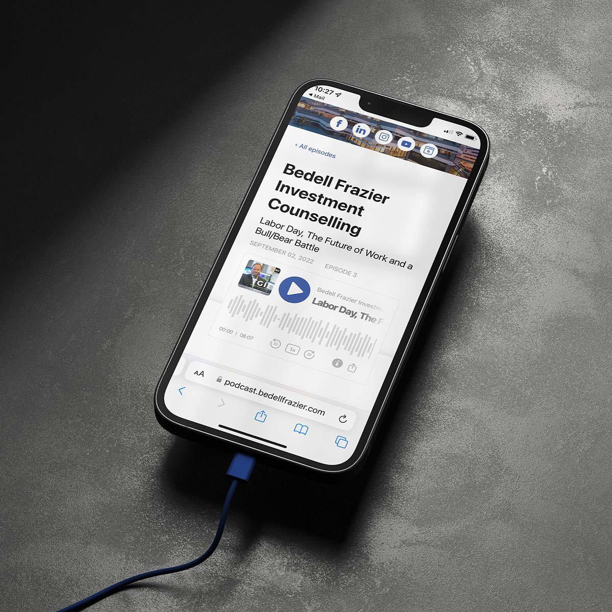 Website mockup mobile iphone with podcast player - Systems Consulting and Integrations - Whiskey and Red Small Business Branding and Website Design Packages