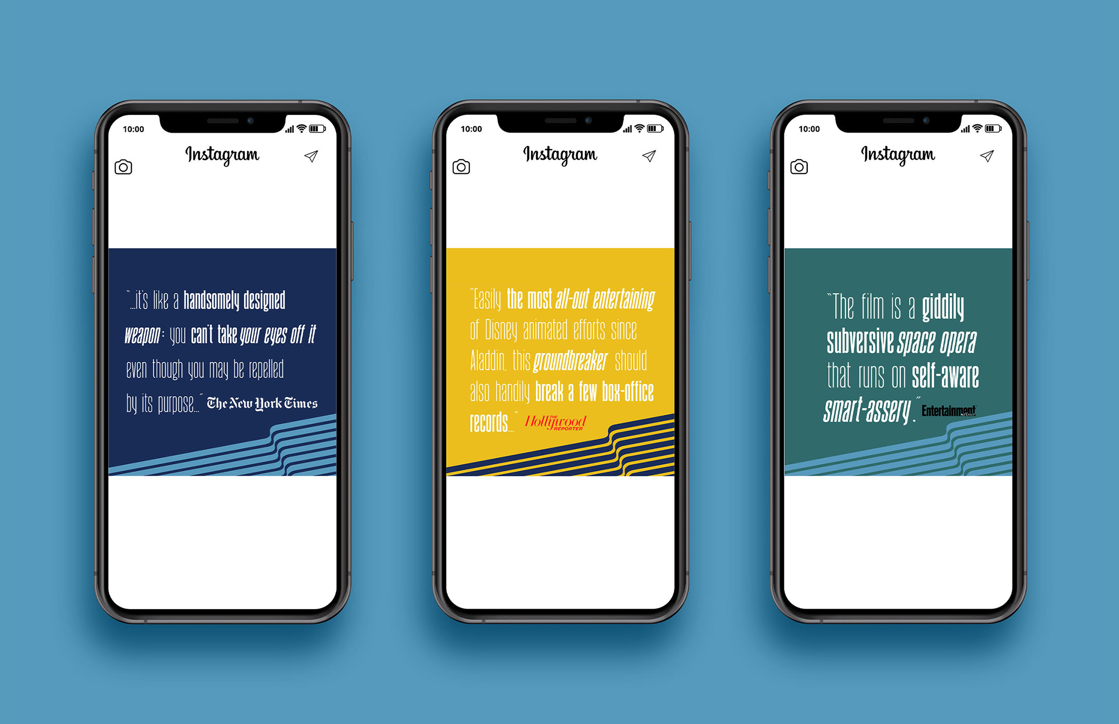 Instagram post designs for Gumption Pictures with motivational quotes, bold typography, and branded colors, reflecting a cohesive social media strategy.