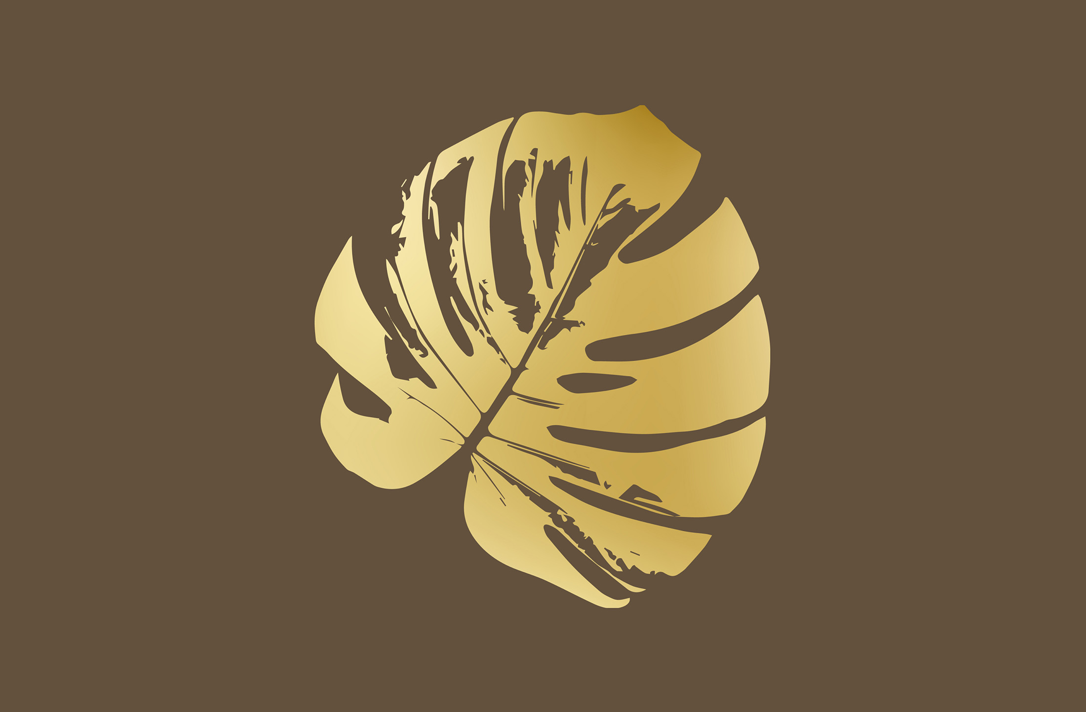 A stylized golden Monstera leaf, representing elegance and sophistication in Leeana Runningbear’s brand identity for Hawaii luxury real estate.