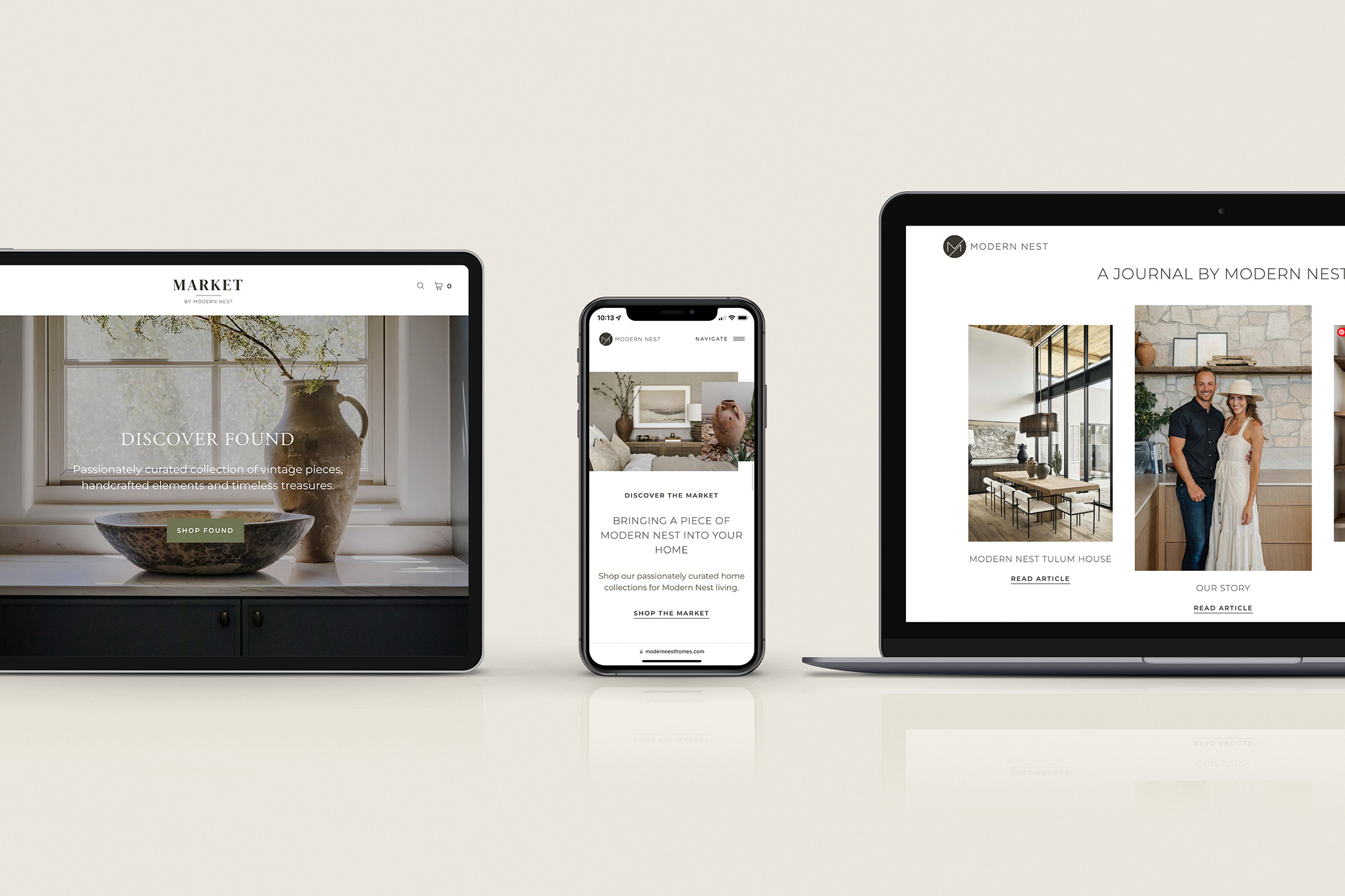 Responsive web design showcased with Modern Nest’s website and Market by Modern Nest displayed on desktop, tablet, and mobile devices.