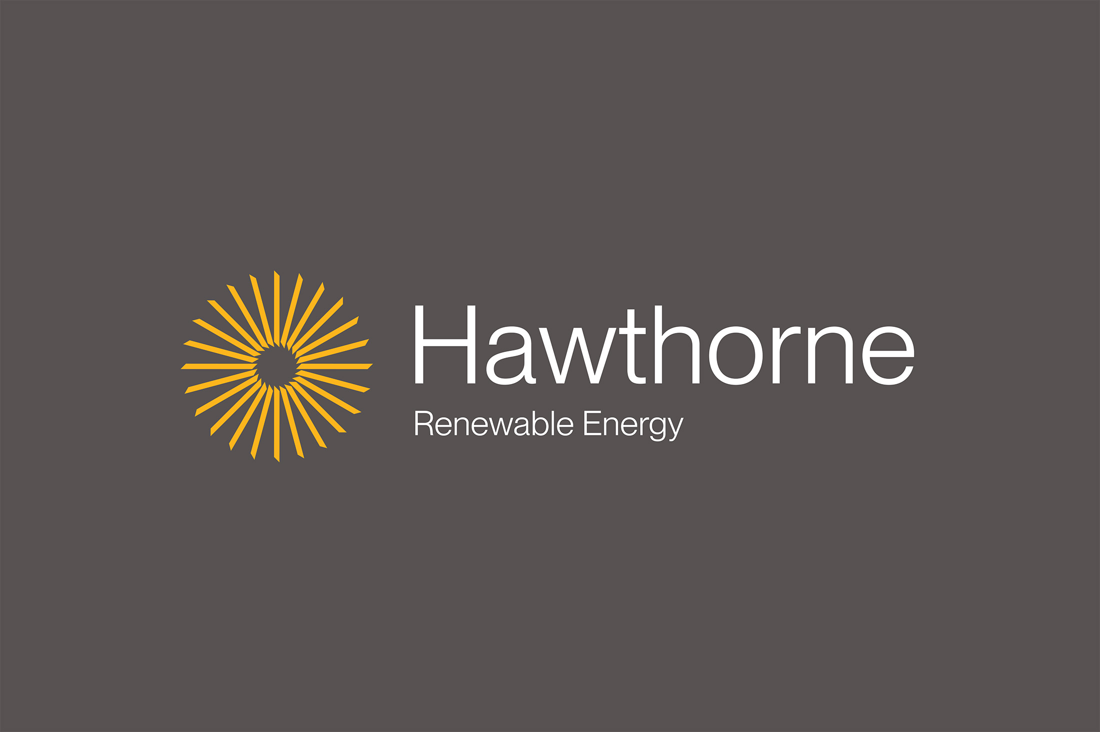 Hawthorne Renewable Energy logo featuring a yellow sunburst graphic next to the company name in white text on a dark gray background.