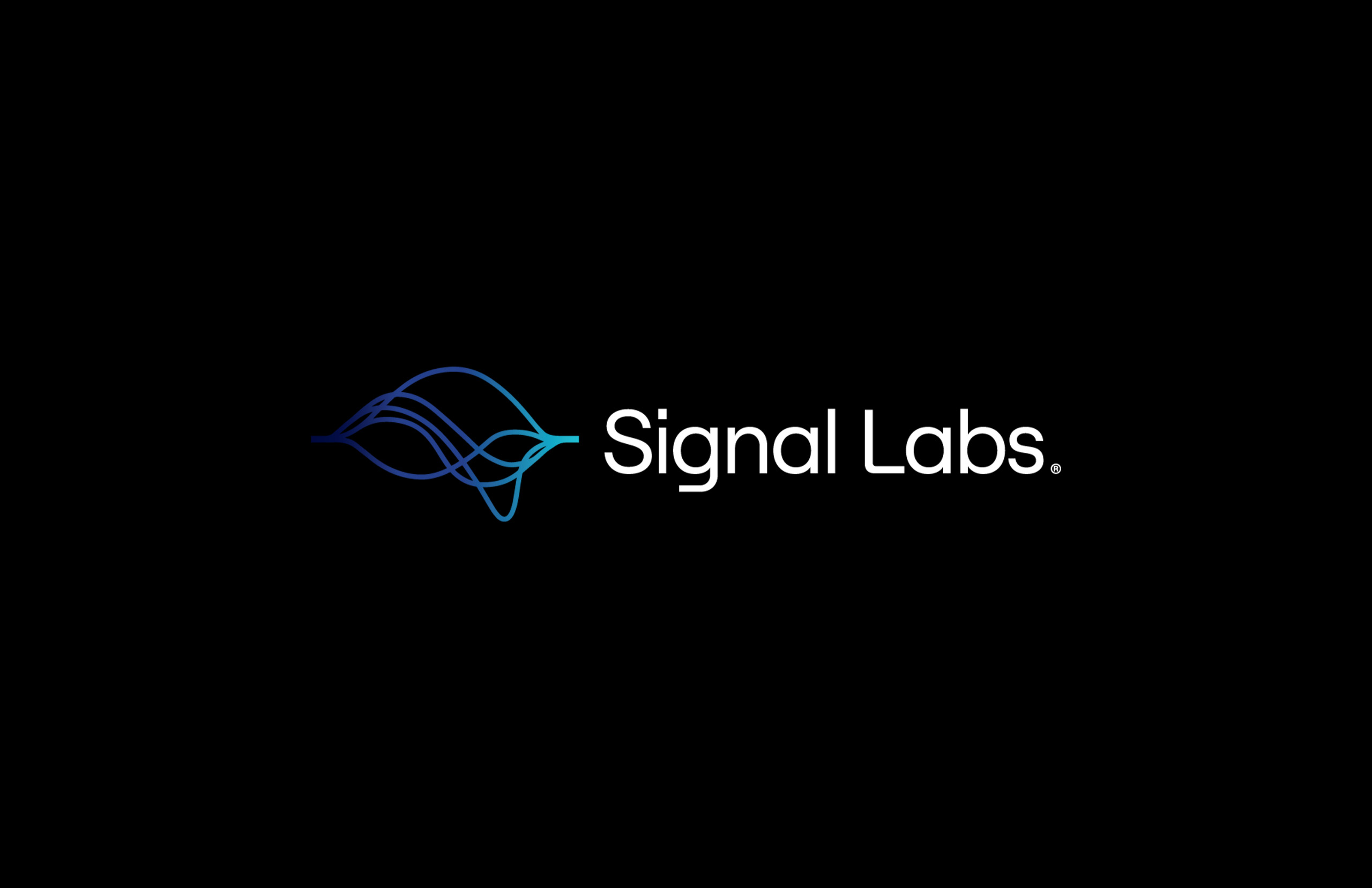 Signal Labs logo featuring an abstract brainwave-like design in gradient blue, displayed on a black background.