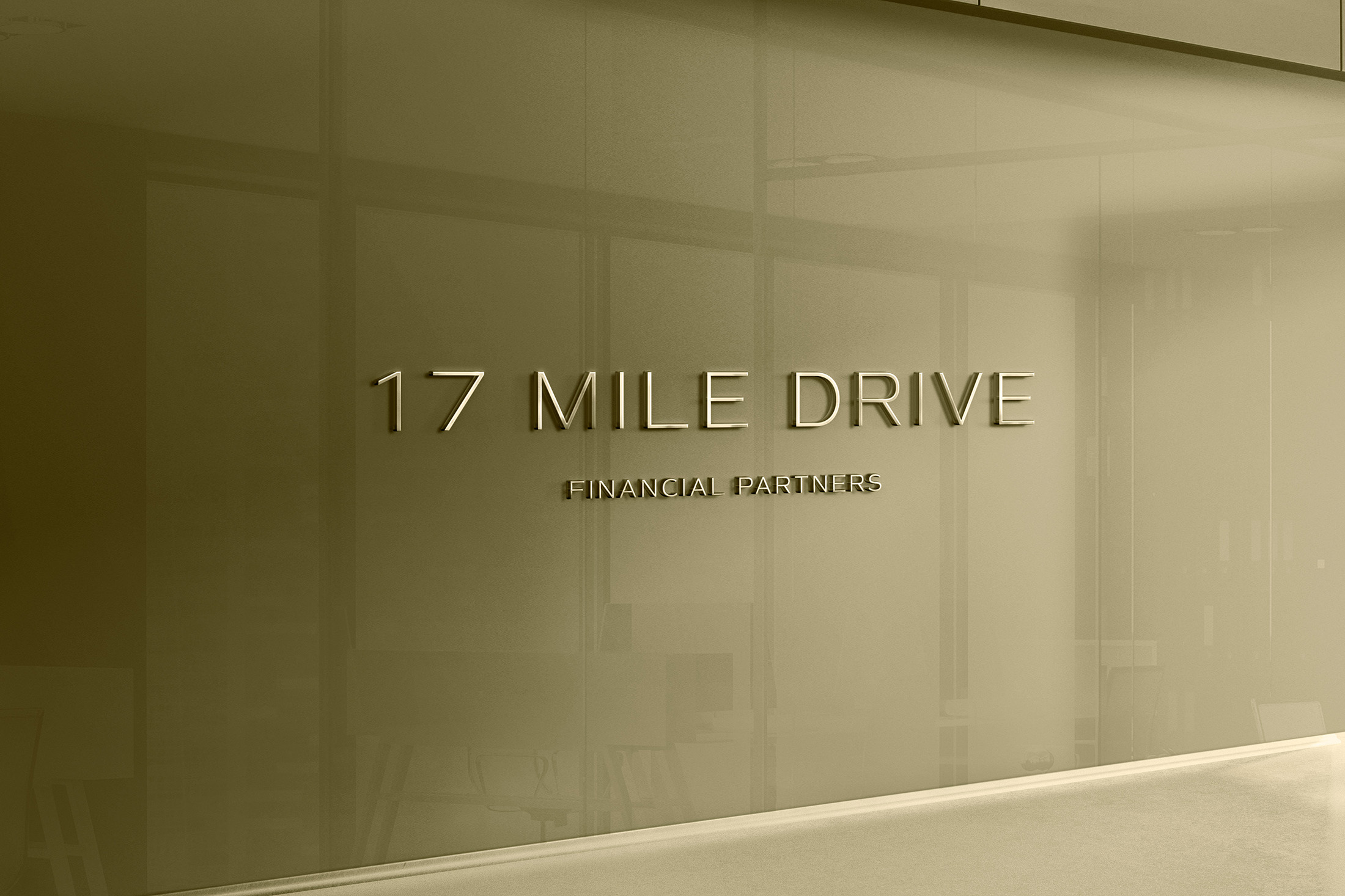 17 Mile Drive Financial Partners office signage featuring a refined, modern brand identity