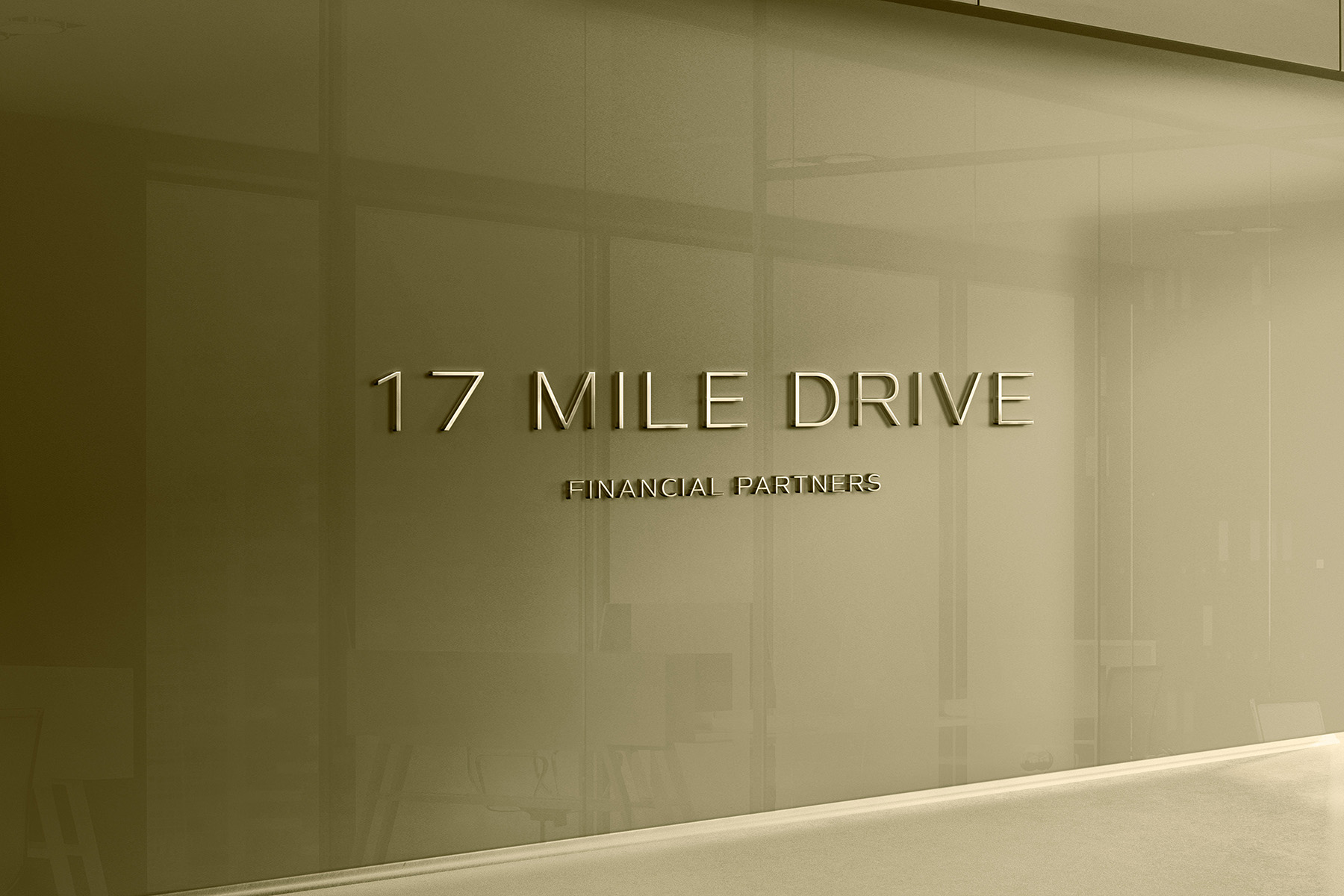 17 Mile Drive Financial Partners office signage featuring a refined, modern brand identity