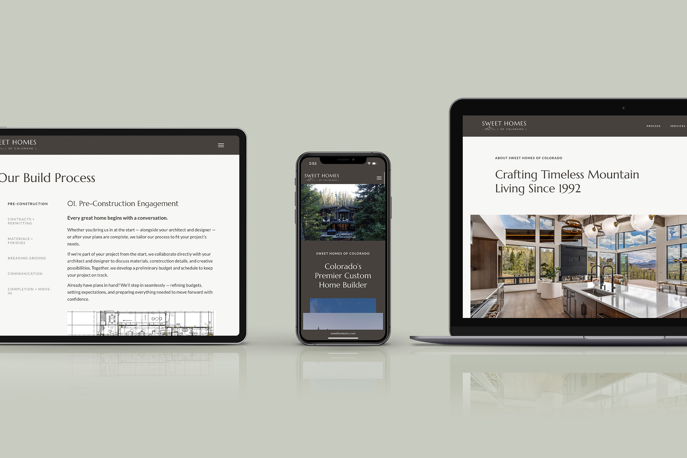 Responsive Sweet Homes of Colorado website shown on mobile, tablet, and desktop devices