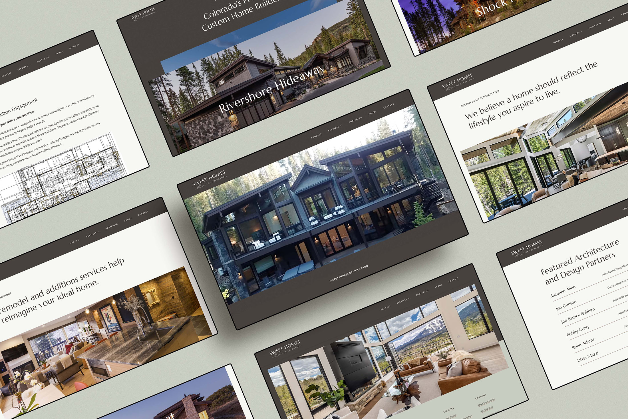 Sweet Homes of Colorado website homepage displaying custom mountain home portfolio